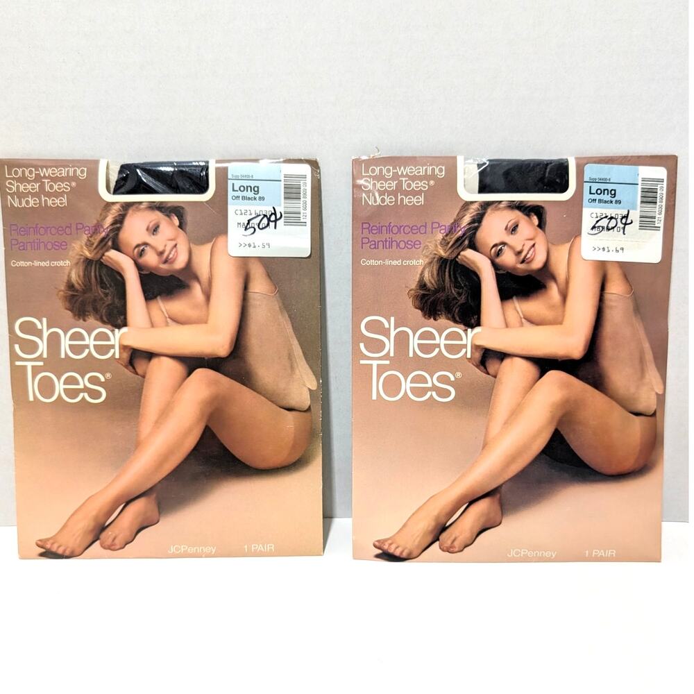 Vtg JCPenny's Sheer Toes Long Off Black 89 Lot of 2 SEALED NOS